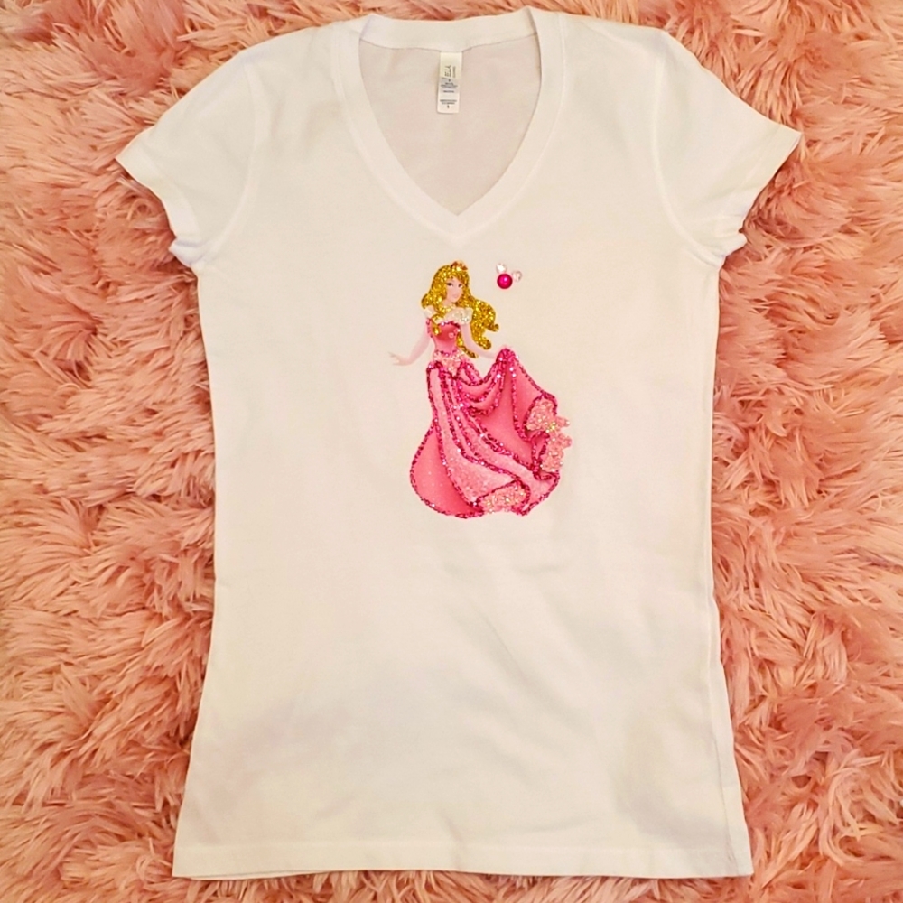 HANDMADE WOMENS PRINCESS AURORA TEE Size S/M (RUNS BIG)
